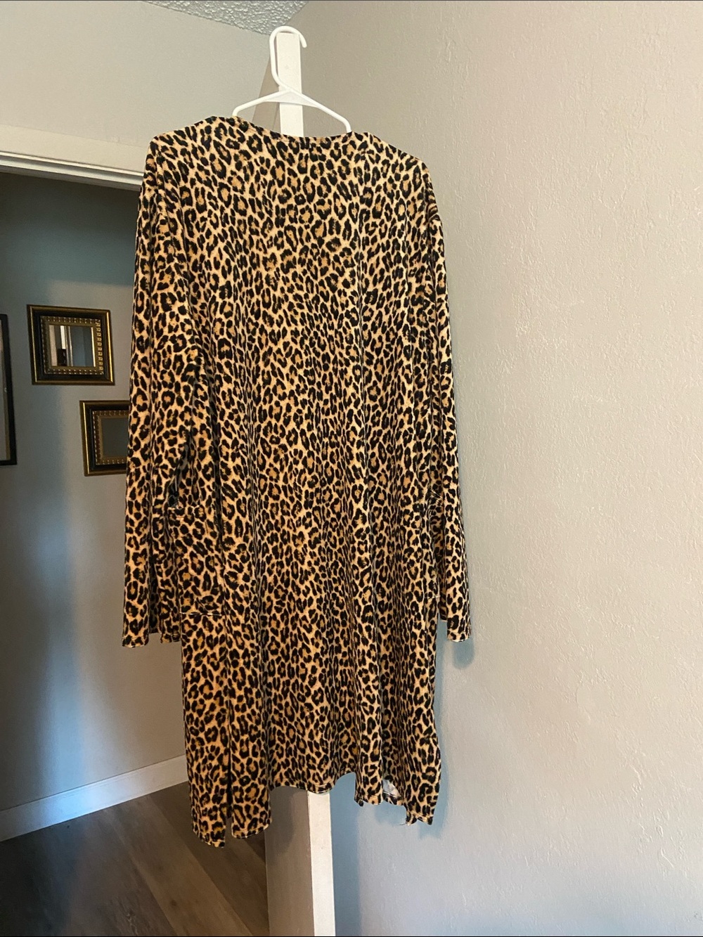 Lightweight Leopard Print Open Cardigan - Beige & Black - Picture 4 of 5